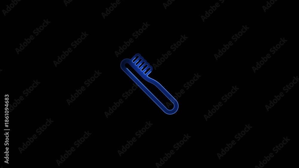 Obraz premium Blue neon toothbrush with straight handle and bristles glowing on a dark Generate title without using the word 