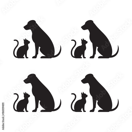 A repeating pattern showcases silhouettes of dogs and cats sitting side by side in a minimalist design