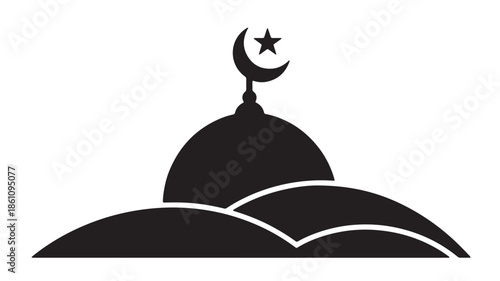 Islamic dome silhouette with crescent moon and star on top