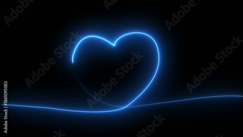 Bright blue glowing heart shape with a curved tail on a dark Generate title without using the word 