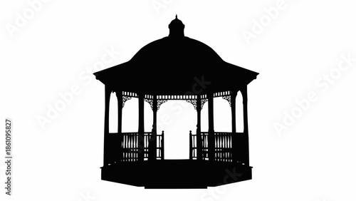 Silhouette of a classic gazebo structure with a domed roof.