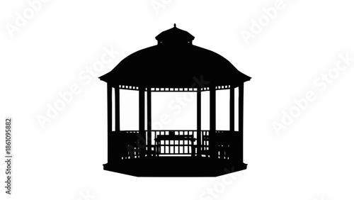 Silhouette of a classic octagonal gazebo with a domed roof.