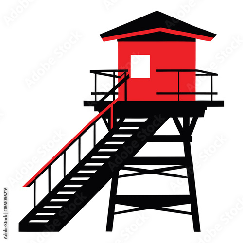 lifeguard tower with steps and railing bold silhouette. 