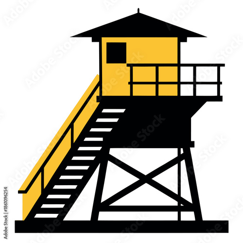 lifeguard tower with steps and railing bold silhouette. 
