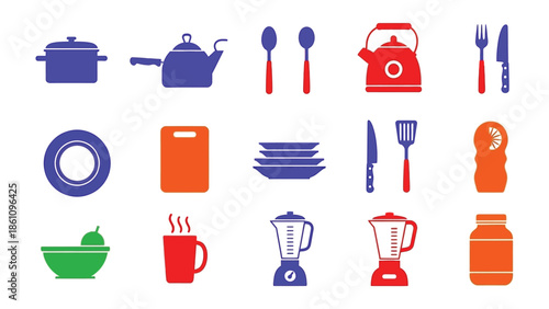 Culinary Essentials: A vibrant collection of kitchen tools and cookware, neatly arranged to showcase culinary possibilities and the art of cooking.