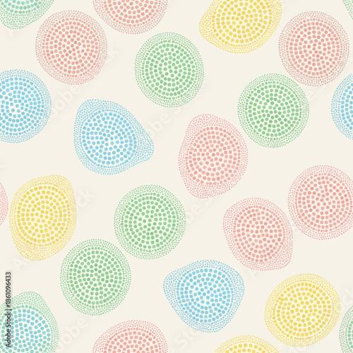 Seamless Pattern of Soft Pastel Colored Abstract Shapes with Dot Texture. Vector Illustrations. EPS Editable