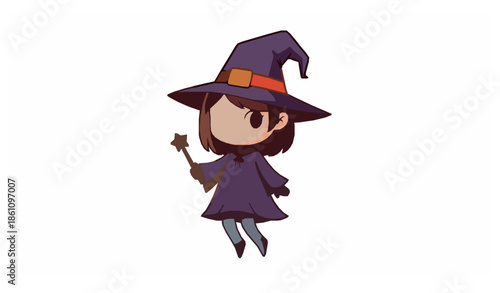 Cute Spooky Halloween Witch Cartoon Character Clip Art Vector Illustration