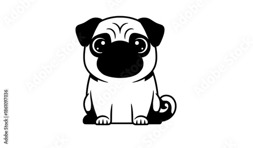 Happy Smiling Pug Cartoon Dog Sitting Forward Cute Vector Illustration