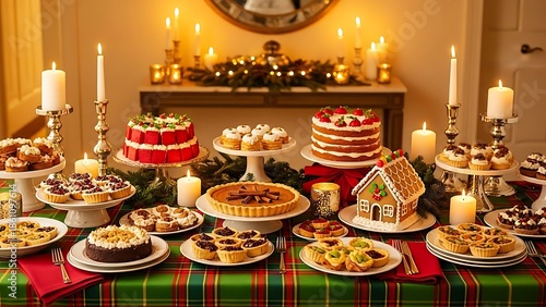 Holiday dessert table with assorted treats