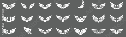 Wings vector icons set, logo collection for use. Abstract wing symbols and badge icons set. logo collection isolated on black background.
