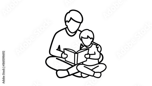 Father and son reading a book together