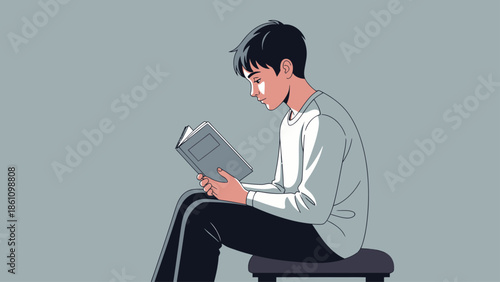 A young person sits and reads a book attentively.