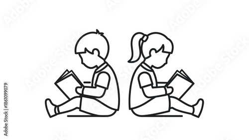 Two children sitting back to back reading books