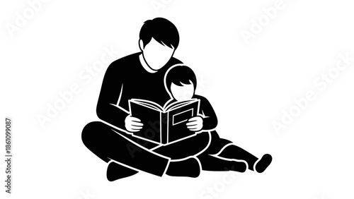 Father reading a book to his child, concept of family bonding.
