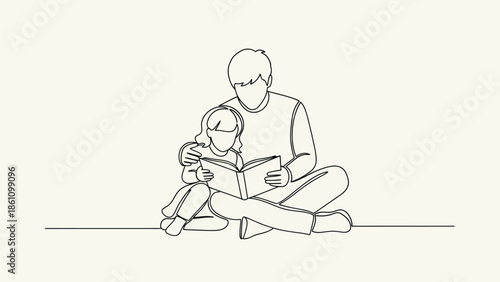 Father and daughter reading a book together in a cozy setting.
