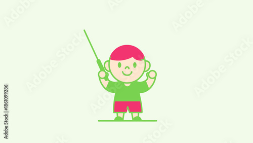 Cheerful cartoon boy holding a pointer, ready for an educational presentation.