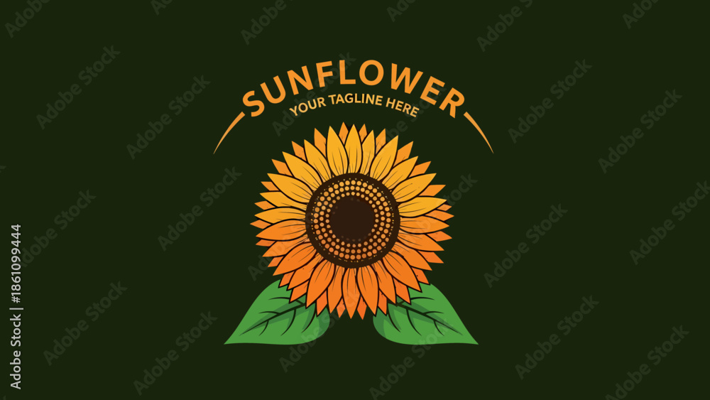 Fototapeta premium Bright Sunflower Illustration Centered on Dark Background.
