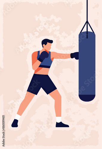 Person wearing boxing gloves punches a suspended punching bag