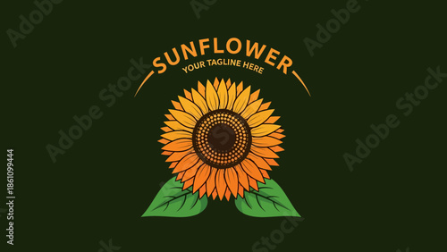 Bright Sunflower Illustration Centered on Dark Background.