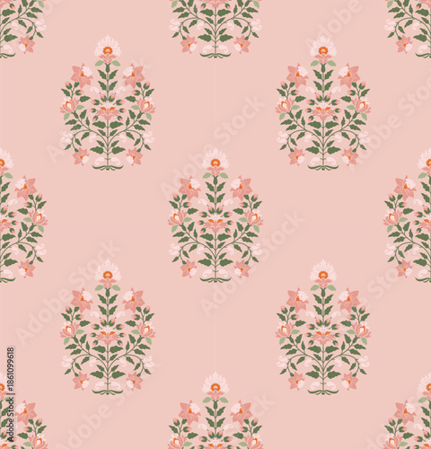 Traditional Mughal motif design illustrations seamless patterns with floral for fabric, textiles, clothing, wrapping paper.	