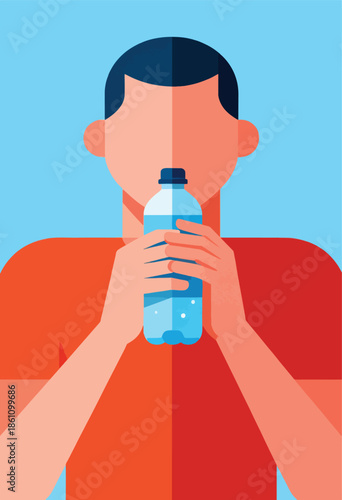 Person in orange shirt holding a bottle of water