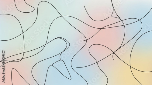 Abstract background with swirling black lines on pastel colored gradient