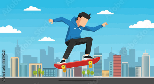 Man Performing Skateboarding Trick in City.