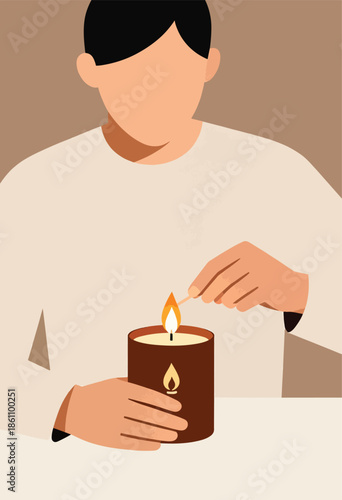 Person lighting a candle with a match for a warm, cozy ambiance