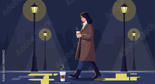 Man Walking Alone at Night with Phone.