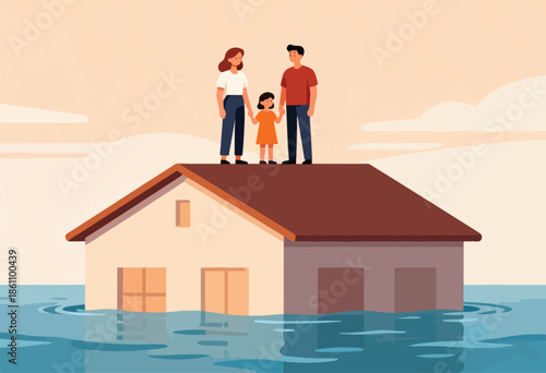 Family stranded on flooded house roof