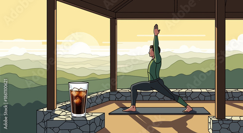 Woman Practicing Yoga Outdoors on Deck.