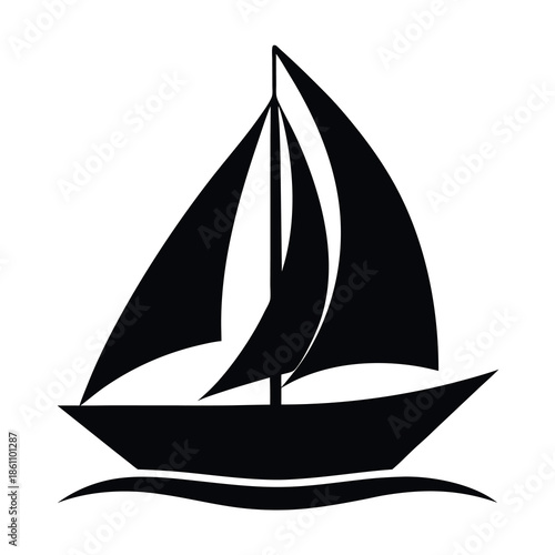 Sailboat with full sails gliding on water classic. 