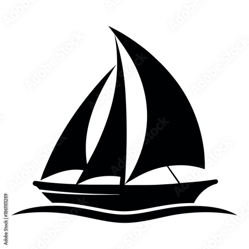 Sailboat with full sails gliding on water classic. 