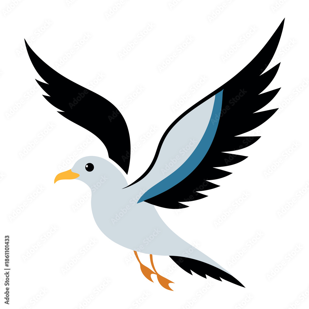 Obraz premium Seagull flying with wings fully spread