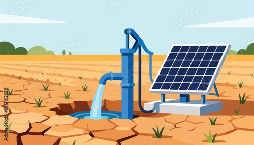 Solar-powered well pumps water from dry earth to arid land