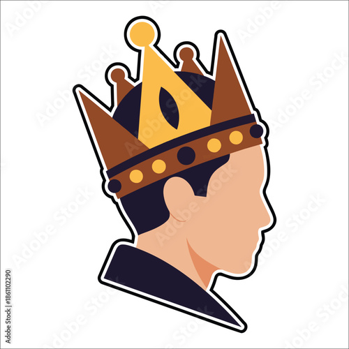 Title: Profile of a person wearing a traditional African crown with intricate crowned