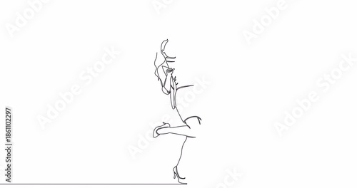 Self drawing line animation happy business woman jumping celebrating success achievement continuous one single line drawn concept video