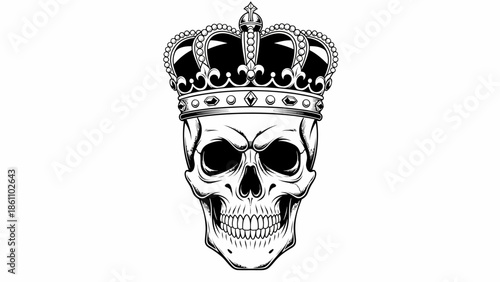 Skull Portrait with Crown on White Background.