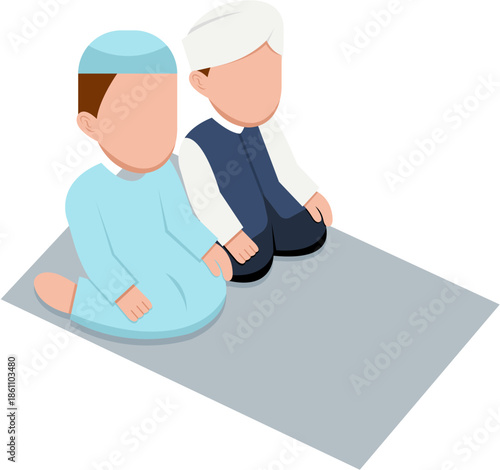 Muslim Men Praying On Prayer Mat