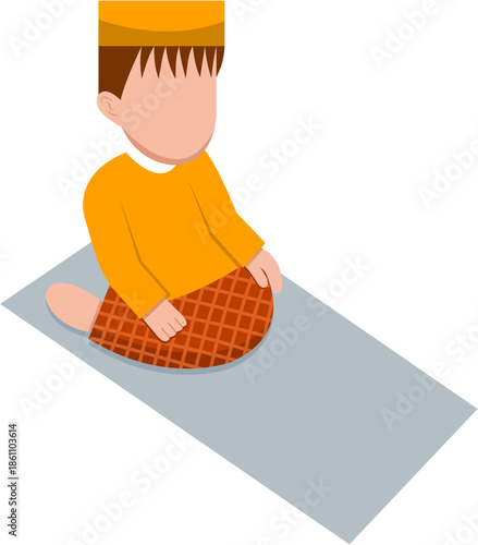 Muslim Man Praying On Prayer Mat