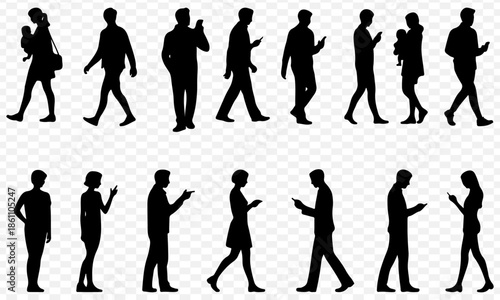 Silhouettes of people for digital model of architecture and urbanism Vector illustration