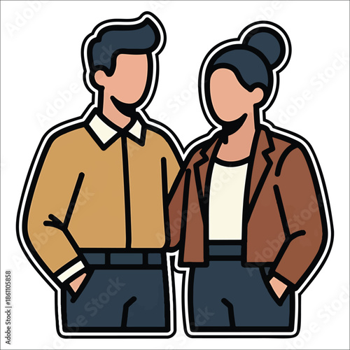 Title: A pair of people standing side by side with one wearing a yellow jacket and the other in a