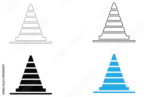 construction cone icon vector set, construction barrier symbol vector, silhouette and line art