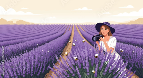Woman in White Dress Standing in Lavender Field.