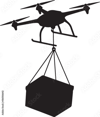 Drone Delivery Service Silhouette Icon - Quadcopter Carrying Package