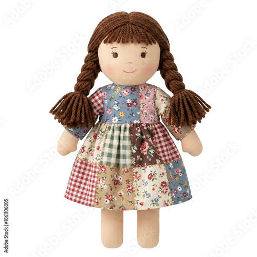 Handmade rag doll in floral patchwork dress