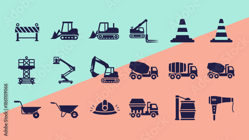Collection of Construction Equipment and Tools Icons.