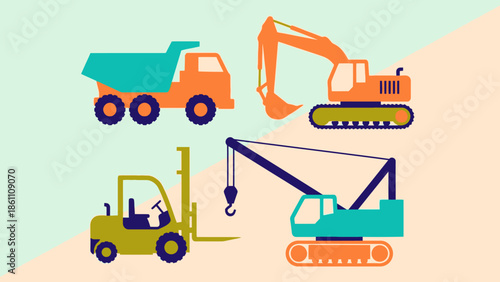 Construction Equipment and Machinery Illustration.