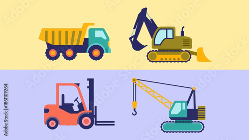 Heavy machinery and equipment for construction and industrial use.