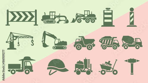 Collection of Construction Equipment and Tools Icons.